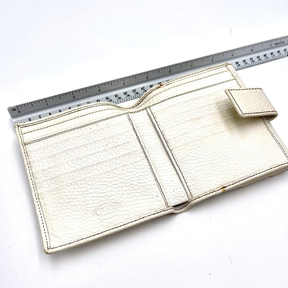 TOD'S vintage wallet white leather snap closure credit cards slots & pockets - Picture 5 of 11